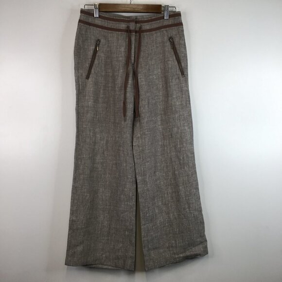 H & M Zippered Pockets Wide Leg Linen Pants Size 6 - Picture 1 of 11